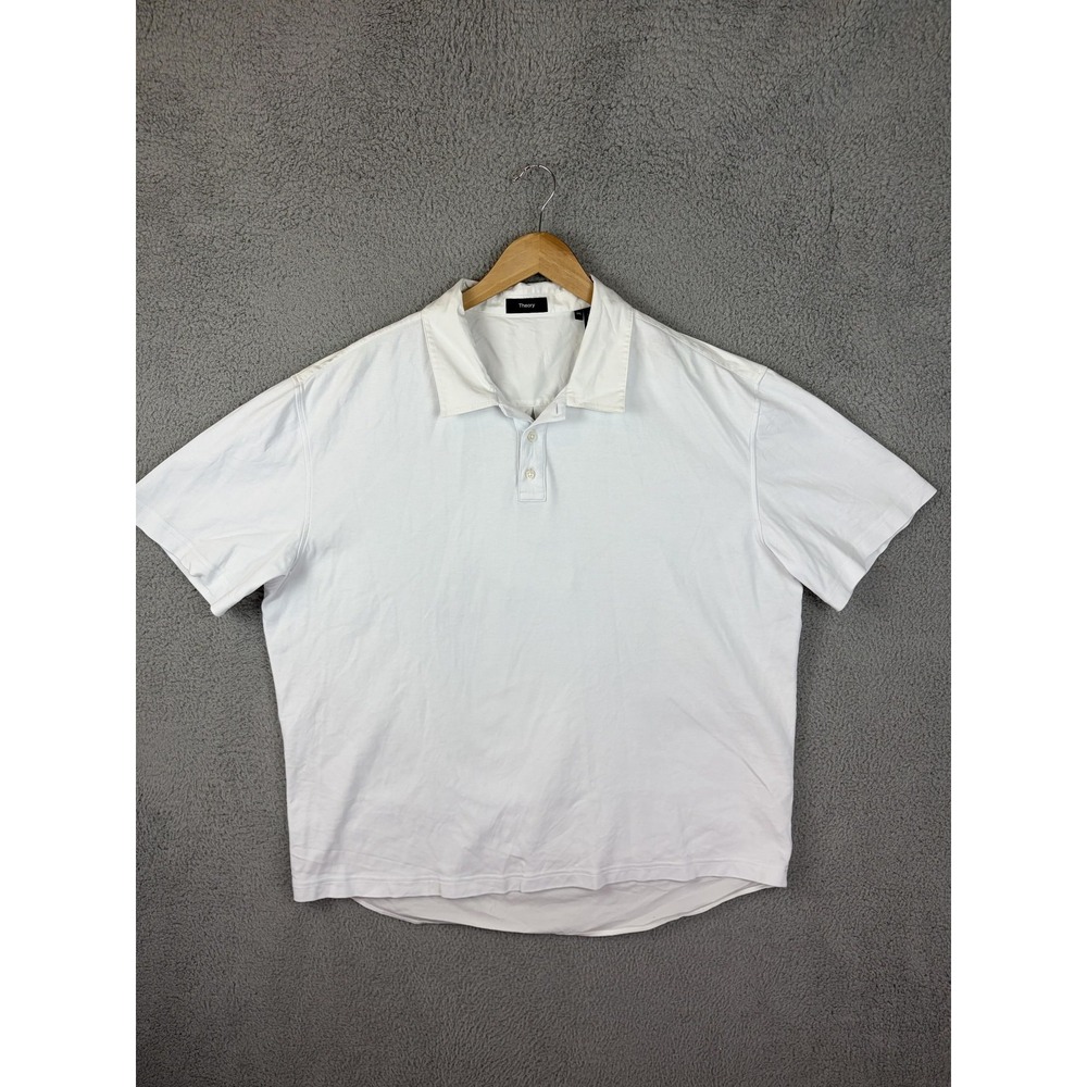 Theory Polo Shirt Mens 2XL White Carlom OS Stretch Cotton Casual Top Golf Mens
